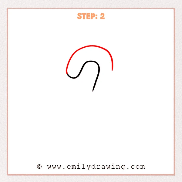 how to draw a candy cane - A candy cane hook taking shape with an outer curve added to show thickness at the top.